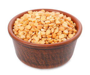 Dried peas in bowl isolated on white