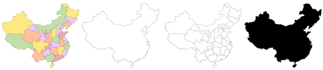 Naklejka premium China administrative map, China outline and provinces country map set - illustration version