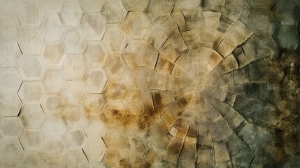 Obraz premium Mural of hexagons and octagons in olive beige and sienna with concentric rings