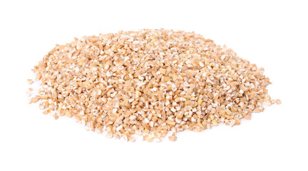 Heap of dry wheat groats isolated on white
