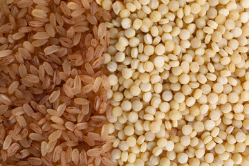 Different cereal grains as background, top view