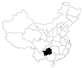 Obraz premium Map of guizhou province in China country on white background. single province map highlighted by black colour on China map. East Asia, CN, people's republic of China, PRC