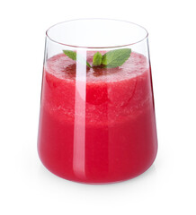 Tasty watermelon drink and mint in glass isolated on white