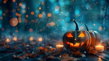 Halloween festival background with pumpkins Created with Generative AI technology.