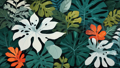 Collection of white tropical leaves,foliage plant with color space background