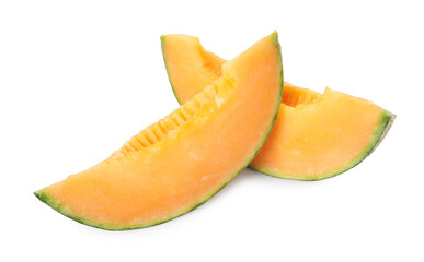 Slices of Cantaloupe melon isolated on white