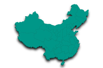 China 3d map with provinces and color. China country, cn, people's republic of China
