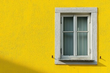 Fototapeta premium A Single White Window on a Yellow Wall