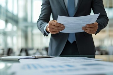 Businessman checking agreement document in the meeting, Generative AI