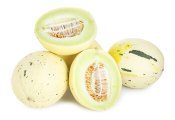 Fresh ripe honeydew melons isolated on white