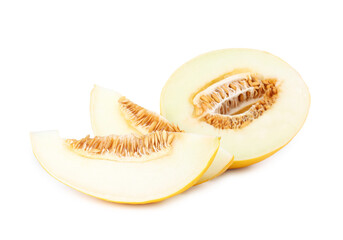 Pieces of ripe melon isolated on white