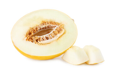 Pieces of fresh melon isolated on white