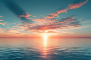 Obraz premium Pink and Orange Clouds Reflecting in Calm Ocean Water at Sunset