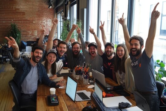 Startup team celebrating success, Generative AI