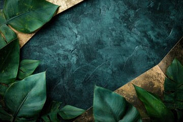 Lush Green Tropical Leaves Framing a Dark Textured Background