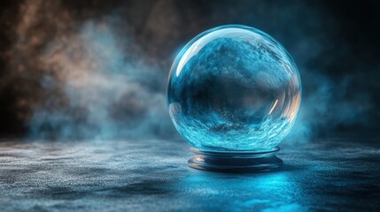 Crystal ball sitting on a table with smoke coming out of it