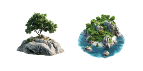 a small island with trees and a small island in the middle