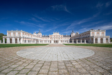 Panoramic view of the Royal Palace of Aranjuez, in Madrid, Spain. 16th century palace in mid-afternoon light