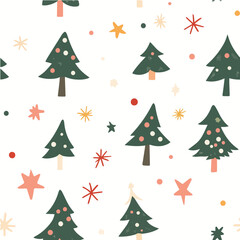 Vector seamless pattern of funny christmas tree in christmas festival