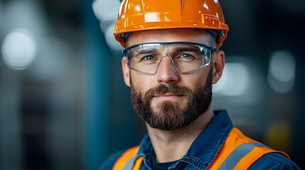 Portrait of a male technician in uniform inspecting and checking the of industrial machinery and equipment in a factory or manufacturing plant setting with copy space available for text overlay
