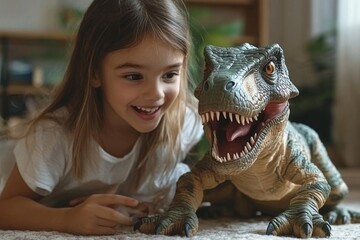 Mother and son imitating a dinosaur at home, Generative AI