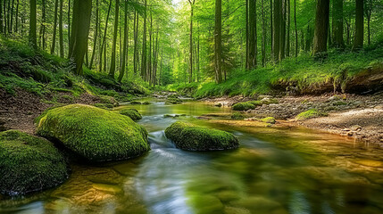 Obraz premium Winding through greenery a serene stream