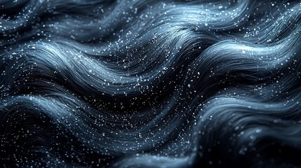 Obraz premium Abstract dark blue wavy background with glowing particles.