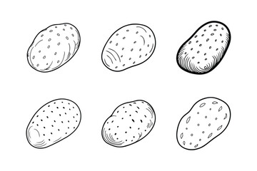 Cute potato sets icon silhouette icon isolated on white background.	