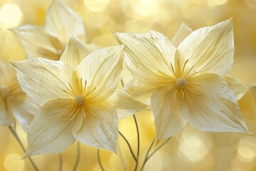 Delicate White Flowers with Veined Petals on a Golden Background