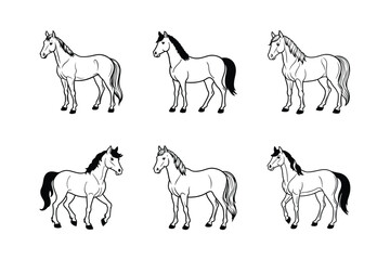 Line out horse sets icon, vector stock modern horse on white background.	