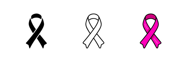 Pink ribbon icons set, Breast cancer awareness ribbons collection, Set of pink ribbons.