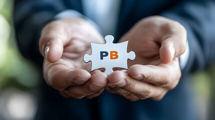 Fototapeta premium Businessperson Holding Puzzle Piece Representing Strategy and Teamwork for Successful Business Solutions and Opportunities