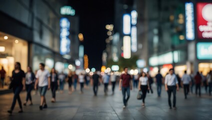 Blurred people walking in modern city