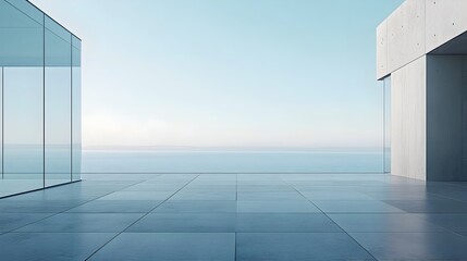 Obraz premium Expansive Glass Paneled Floor with Minimalist Horizon Backdrop