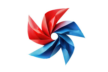 Abstract spiral pattern in vibrant red and blue colors, featuring geometric shapes forming a dynamic and harmonious design.