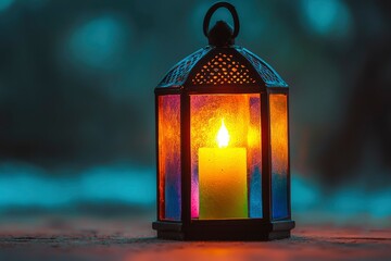 A Black Metal Lantern with a Lit Candle Inside