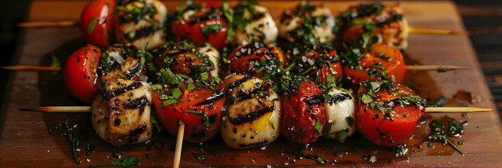 Vegan Caprese skewers with plant-based cheese and fresh herbs