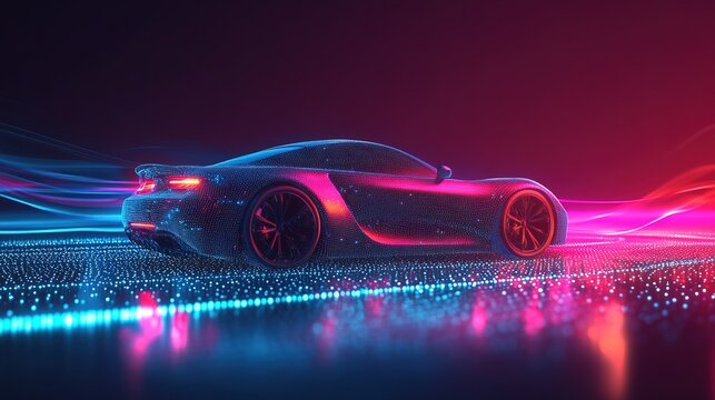 Abstract digital wave dots background with gradient color car shape