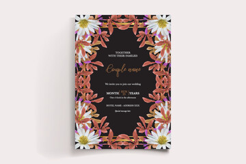 WEDDING INVITATION FRAME WITH FLOWER DECORATIONS WITH FRESH LEAVES