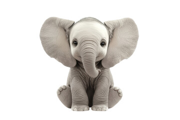 Adorable baby elephant sitting with big ears and curious eyes, isolated on transparent background. Perfect for wildlife and nature themes.