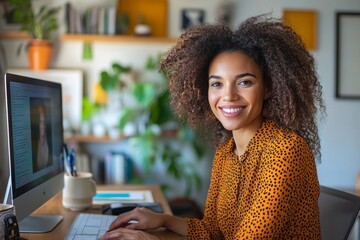 Businesswoman at home having a video conference with her team, Generative AI