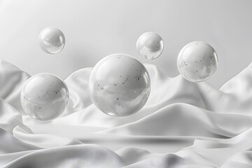 Ethereal Floating Bubbles on Soft White Fabric