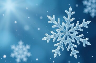 Photographing fallen snow with a macro lens, snowflake close-up on snow, blue background