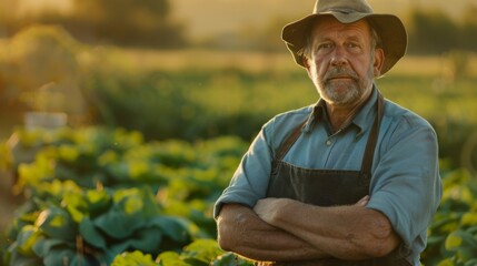 Fototapeta premium Confident Farmer in Lush Green Field