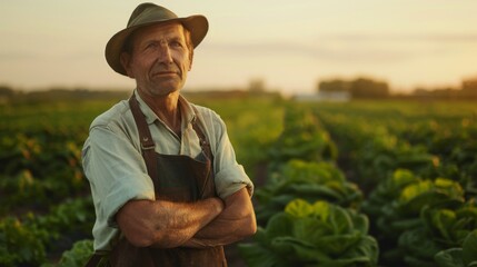 Fototapeta premium Confident Farmer in Lush Green Field