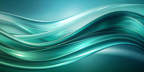 Swirling teal ribbons create a dynamic, flowing pattern. Light reflections enhance the sense of movement and depth, creating a calm and fluid appearance. Business background. AI generated.