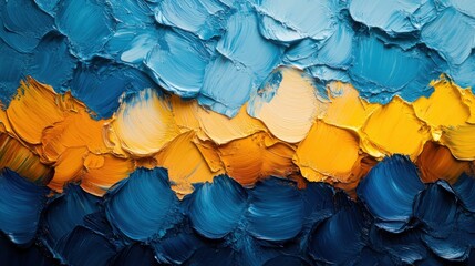 Fototapeta premium A close up of a painting of blue and yellow paint