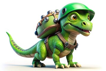 Naklejka premium Cute Green Dinosaur Urban Explorer Mascot Logo Design on White Background