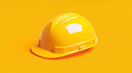 Fototapeta premium Bright yellow hard hat on a warm orange background, representing the importance of safety in construction in a minimalist style