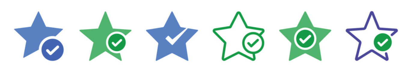 Star with checkmark icons in blue and green color, check mark icon, verified badge icon tick symbol vector approved check mark icon, approved icon.